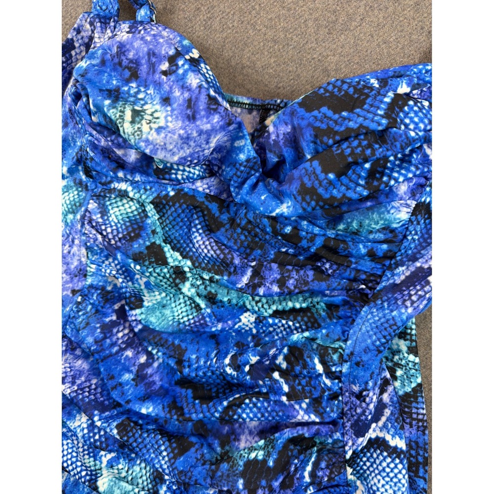 Trimshaper‎ Swimsuit Women 12 Blue Snakeskin Ruched One Piece Tummy Control - Picture 2 of 10